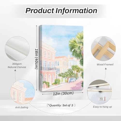 Charleston South Carolina Wall Art Preppy Watercolor Posters Pastel Coquette - Image 2