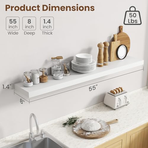 55 Inch Floating Shelves for Wall, 8 Inch Deep, Invisible Brackets - Image 3