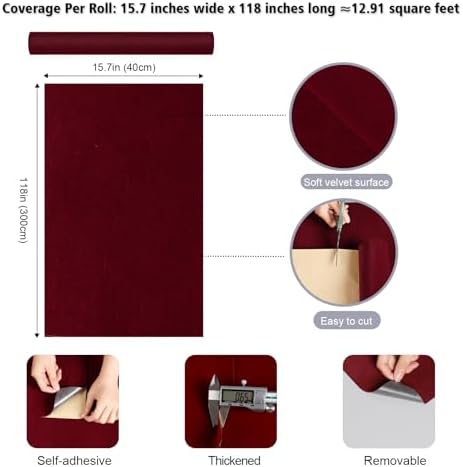 Dark Red Self Adhesive Velvet Flock Contact Paper Liner - Image 7