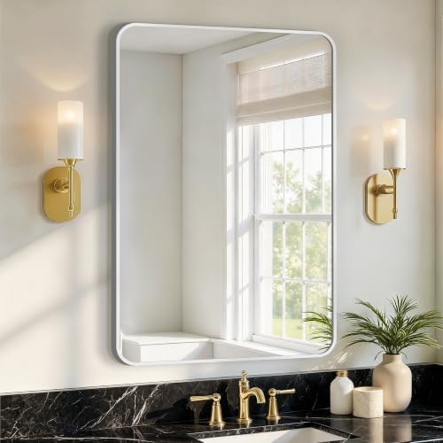 Vanity Bathroom Mirror, 30”x20” Silver Bathroom Mirror by LawadaMirror