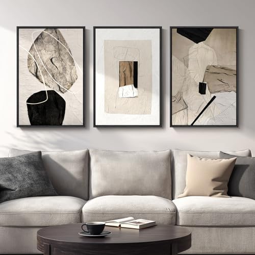 Large Framed Modern Neutral Abstract Wall Art, Total 60x30 In by Cuspin