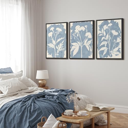 MUDECOR Framed Canvas Print Wall Art Blue Botanical Silhouette Soft Blue - Image 3