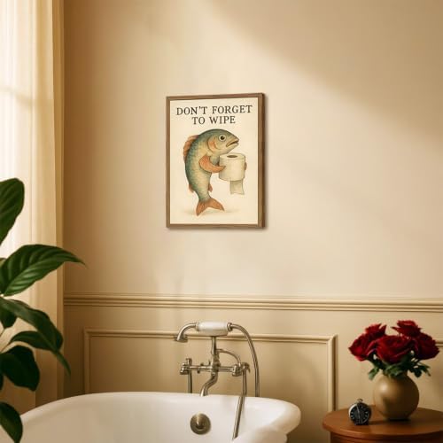 Funny Fish Bathroom Wall Art Don't Forget to Wipe Quote Sign Wall Decor Painting - Image 2