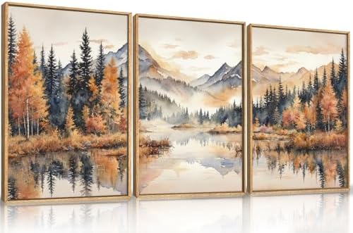 LHIUEM Large Neutral Mountain Framed Canvas Wall Art, Nature Foggy Forest Wall - Image 6