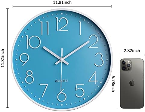Lake Blue Vintage Style Non-Ticking Wall Clock, Battery Operated Quartz Analog - Image 2
