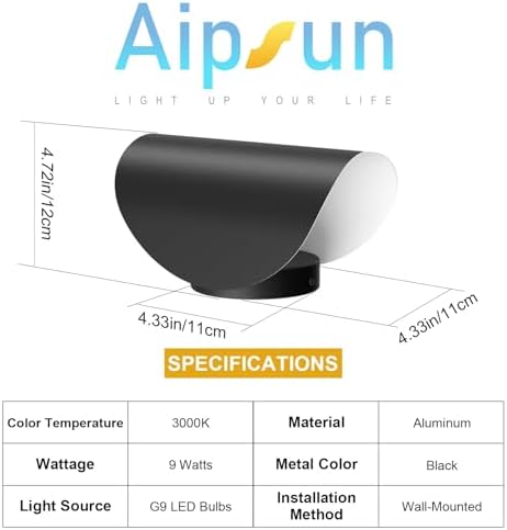 Aipsun Black Modern LED Wall Sconce Indoor Wall Lights 2 Packs Hardwired Up and - Image 7