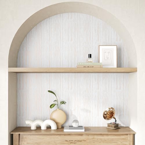 VEELIKE Gold White Grasscloth Peel and Stick Wallpaper Textured Grasscloth - Image 6