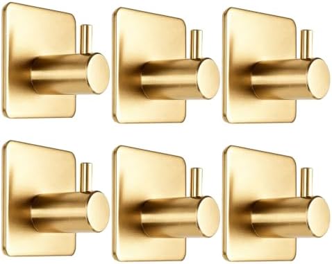 Fotosnow Gold Brushed 304 Stainless Steel Adhesive Wall Hooks, 15 lbs Heavy by Fotosnow