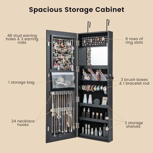 CHARMAID LED Mirror Jewelry Cabinet, 47.2'' Jewelry Armoire - Image 4
