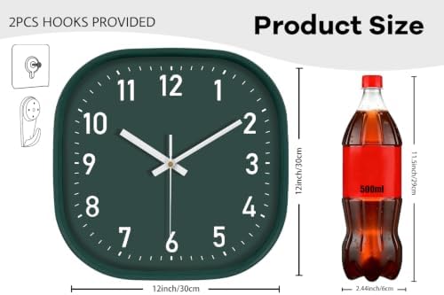 12 Inch Silent Wall Clock Non Ticking, Large Wall Clocks Dark Green - Image 3