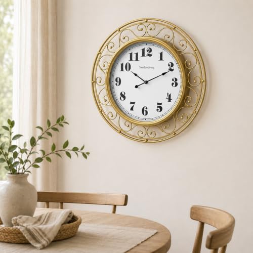 SwallowLiving Ornate Metal Wall Clock 20 Inch – Large Arabic Numbers Silent - Image 3