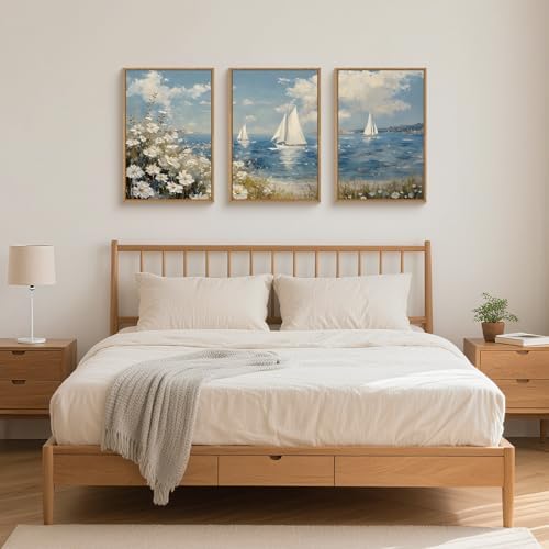 FWIEXA Coastal Wildflower Canvas Wall Art Framed, Ocean Sailboats Pictures Wall - Image 3