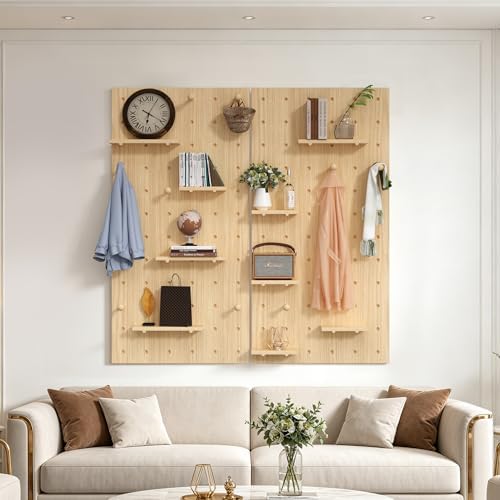 AMSXNOO Large Wood Pegboard Wall Organizer Kits, 47.2X47.2IN/120X120CM by AMSXNOO