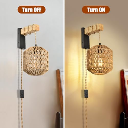 Boho Plug-in Wall Sconces Set of Two, 15 RGB Dimmable Light - Image 4
