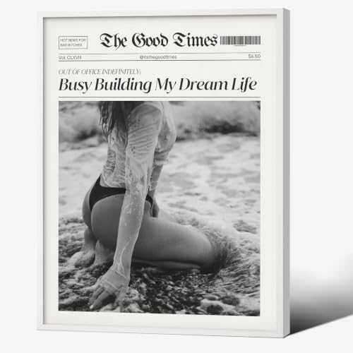 Funky Black And White Newspaper Canvas Wall Art 16x20in White Framed Trendy Hot by Unknown