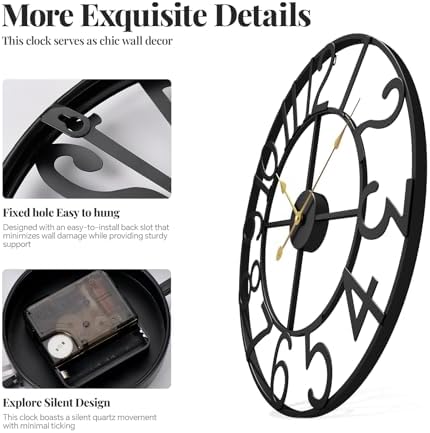 Cuspin Black Wall Clock 16 Inch Modern Clocks - Image 4