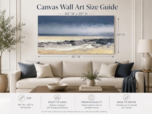 Arjun Beach Abstract Wall Art Coastal Textured Canvas Framed Large 40"x20" - Image 6