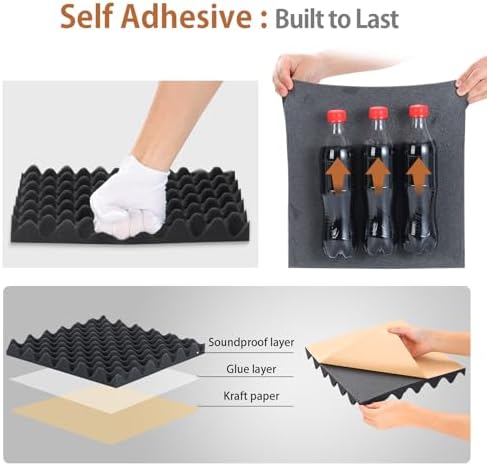 SD SODOCT 36 Pack Self-Adhesive Egg Crate Acoustic Foam 12" x 12" x 1.2" - Image 3