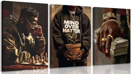3Pcs Trendy Black Man Canvas Wall Art, Luxury African American Painting by Patto