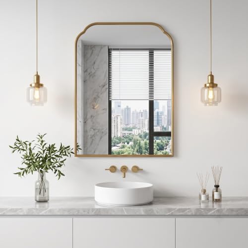 39"x29" Gold Bathroom Scalloped Mirror, Rust-Proof Metal Frame - Image 7