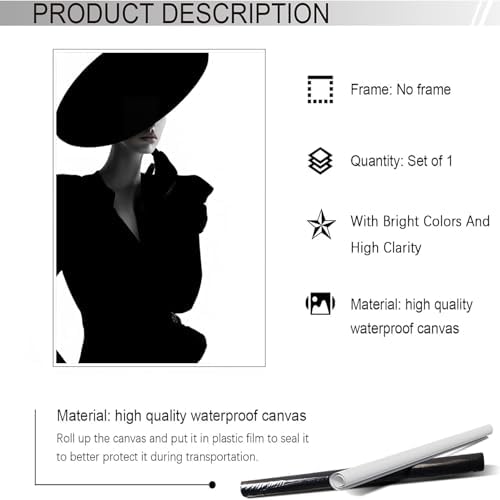 Trendy Magazine Cover Poster Black And White Fashion Women Canvas Wall Art - Image 2