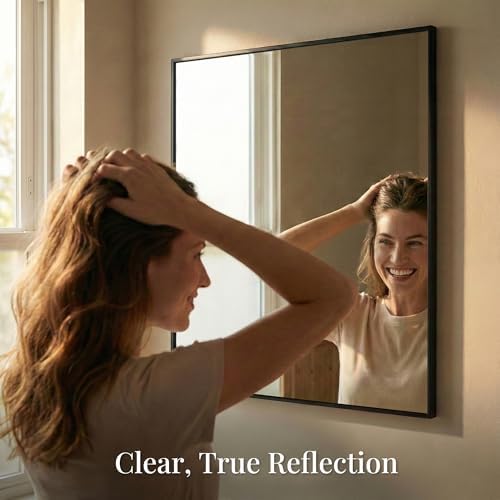 36"x36" Matte Black Framed Square Bathroom Vanity Wall Mirror - Image 3