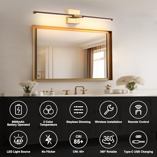 Walnut Gold Battery Operated Wall Sconce - Image 3