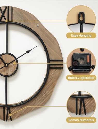 MASHI 24" Wall Clock for Living Room, Non Ticking Silent Battery Operated - Image 5