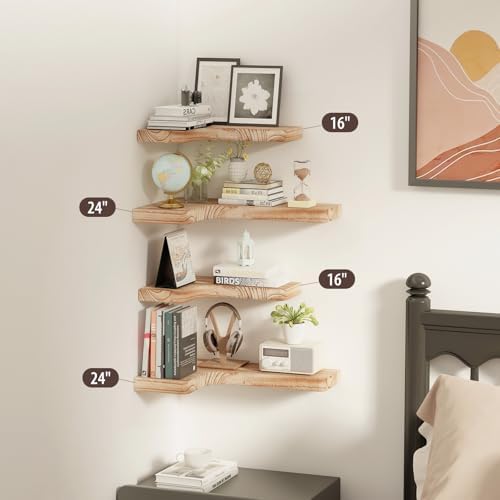 SAUMONIERES Corner Floating Shelves Wall Mount Shelf Solid Wood - Image 6