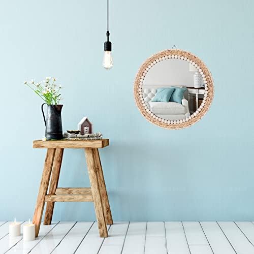 15 Inch Boho Round Hanging Wall Mirror Decorative Rattan Circle Mirrors - Image 4