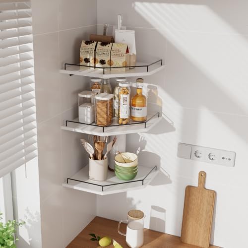 JJL Corner Shelf Wall Mounted, 12 Inches 3-Tier Floating Corner Shelf - Image 6