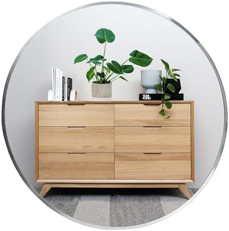 Oruii Round Mirror, 20 inch Silver Circle Mirror, Bruhsed Nickel Metal Frame by OruiiMirror