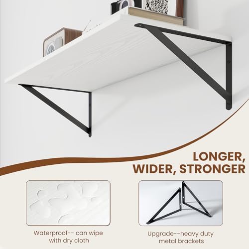 Heimlove 28W x 12D Deep Floating Shelves Set of 2 White - Image 4