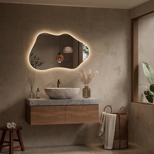 Keonjinn Irregular Backlit Bathroom Mirror 40 x 24 Inch, HD Tempered Glass - Image 2