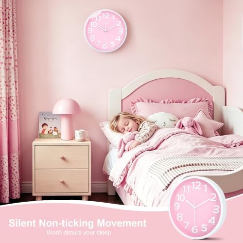 Lafocuse 12 Inch Modern Analog Light Pink Wall Clock - Image 5