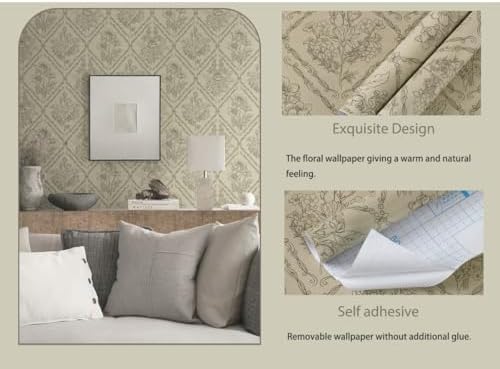 Kitico Peel and Stick Wallpaper Vintage Bohemian Wallpaper Khaki Contact Paper - Image 2