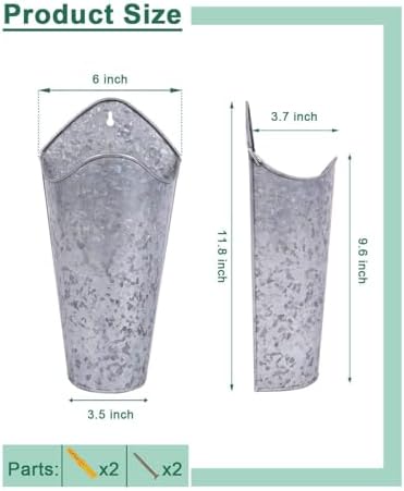 vensovo 2 Pack 12 Inch Galvanized Wall Planters - Image 2