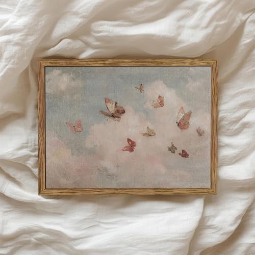 Framed Vintage Butterfly Canvas Wall Art, Dreamy Cloud Butterfly Poster Print - Image 2