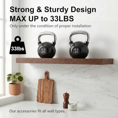 Walnut Floating Shelves for Bathroom, 24 Inch Wooden Shelf Set of 3 - Image 4