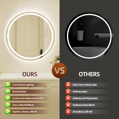 30 Inch Round Gold Framed LED Bathroom Mirror - Image 7