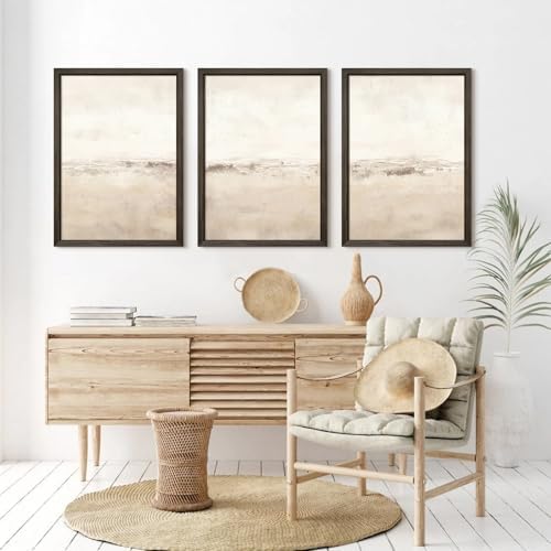 Baccone Beige Abstract Wall Art Set of 3 Neutral Canvas Wall Art Prints Boho - Image 3