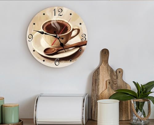 Coffee Cup Brown Art Silent Non Ticking Round Wall Clock 10 Inch, Battery - Image 5