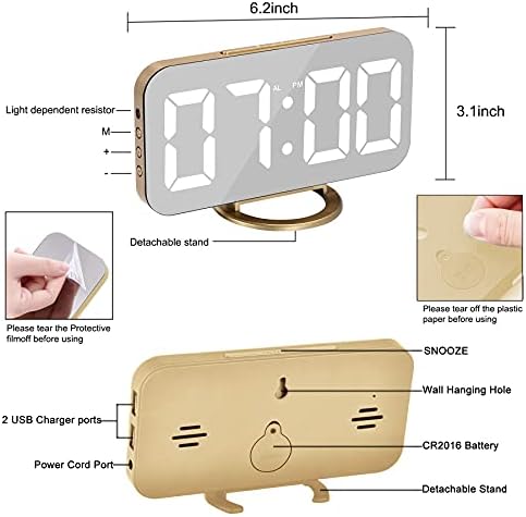 Sukeen Digital Alarm Clock, Modern Mirror Desk Wall Clock - Image 6