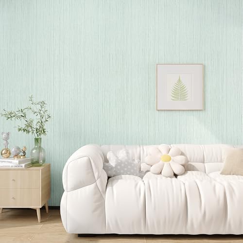 VEELIKE Light Green Grasscloth Wallpaper Peel and Stick Textured Grass Cloth - Image 3