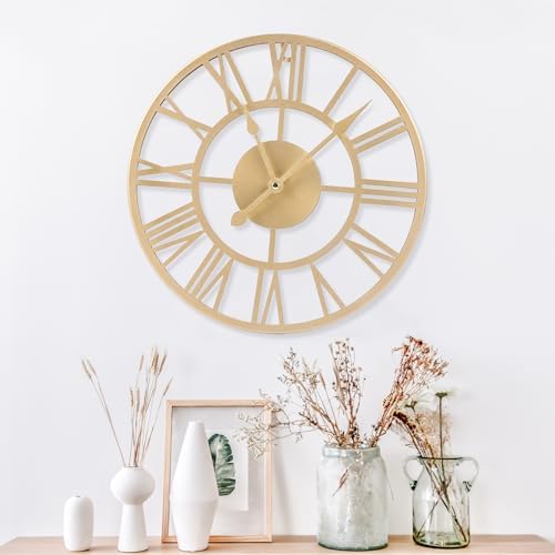 Metal Wall Clock Roman Numerals Battery Operated Decor Clock Silent Non-Ticking - Image 2