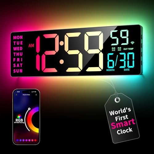 EASYERA Smart Digital Wall Clock App Control, 16.5” Large RGB Clock by EASYERA