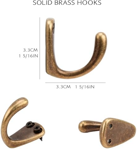 RZDEAL 3PCS Antique Brass Coat and Hat Hook Brass Classico Wall Hanging - Image 5