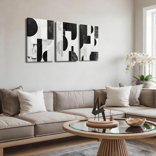 LYYGLYY 3Pcs Framed Black and White Canvas Wall Art 12x16 Inches - Image 2