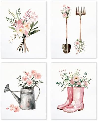 TLESKE Floral Flower Spring Gardening Posters Prints Unframed 8x10 Set of 4 by Unknown