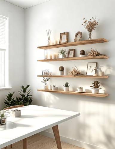 Light Wood Floating Shelves for Wall Shelf 48 Inch Set of 4 - Image 6